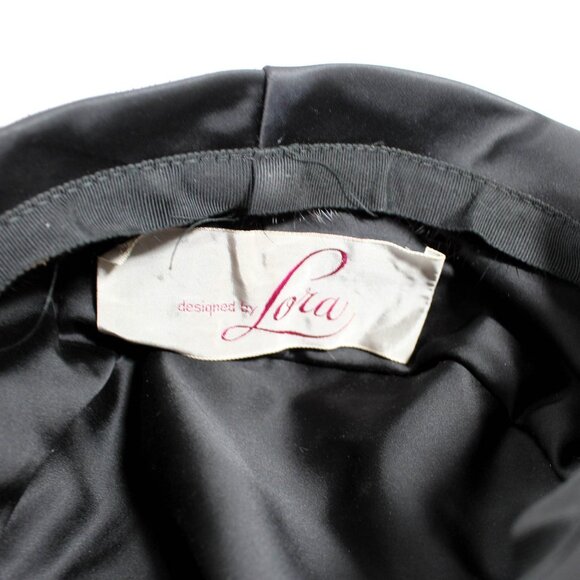 Vintage 1960s Black Sateen & Mink Fur Pillbox Hat Glamorous Old Hollywood Style main image 6